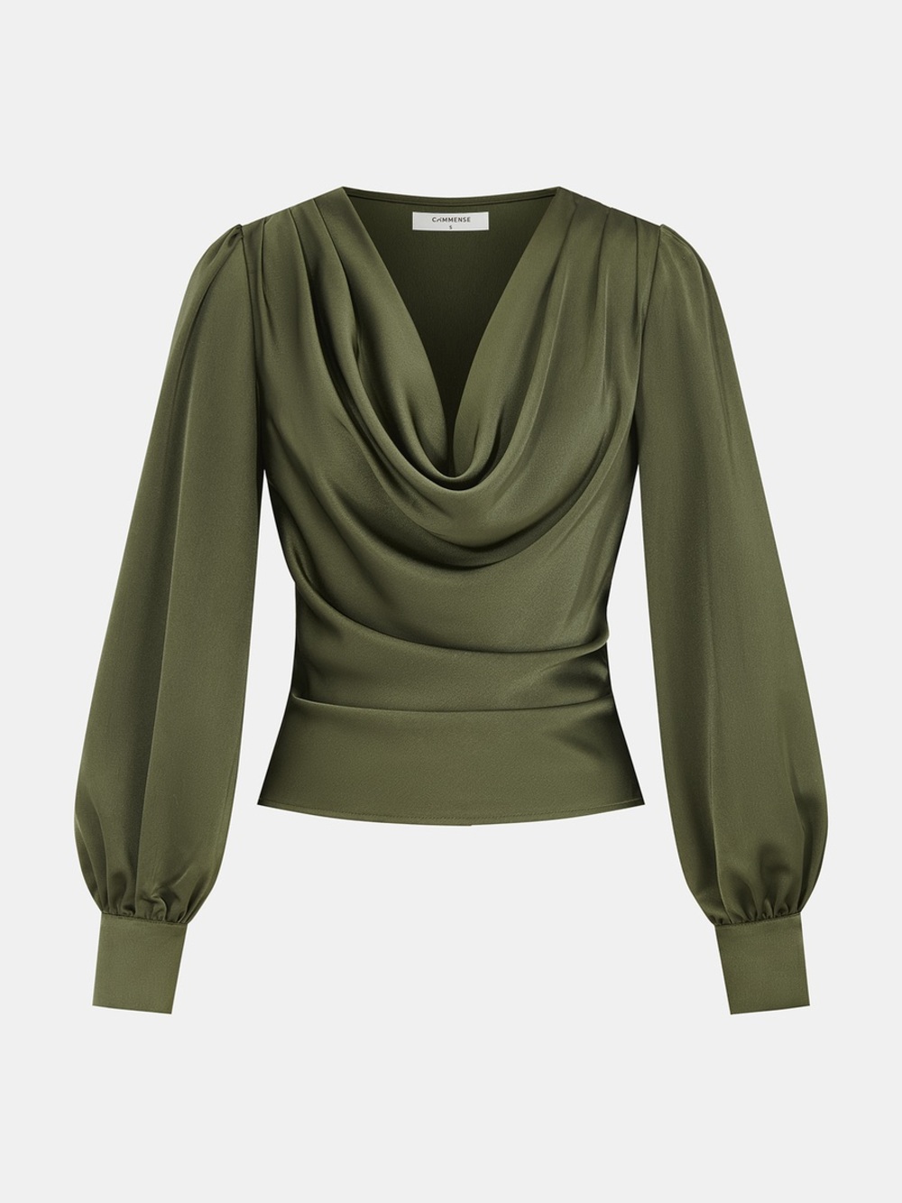 Commense Satin Cowl-Neck Long Sleeve Blouse